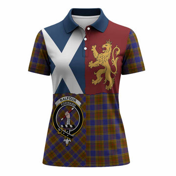 Balfour Crest Tartan Women Polo Shirt with Lion Rampant Saltire Style