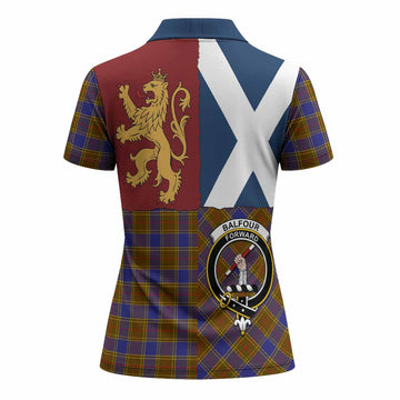 Balfour Crest Tartan Women Polo Shirt with Lion Rampant Saltire Style