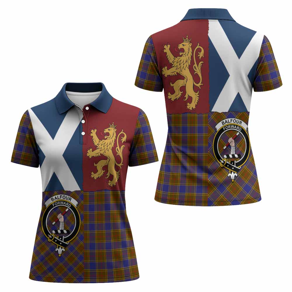 Balfour Crest Tartan Women Polo Shirt with Lion Rampant Saltire Style