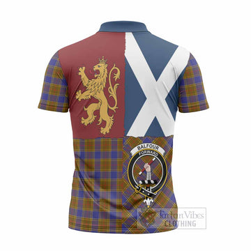 Balfour Crest Tartan Zipper Polo Shirt with Lion Rampant Saltire Style