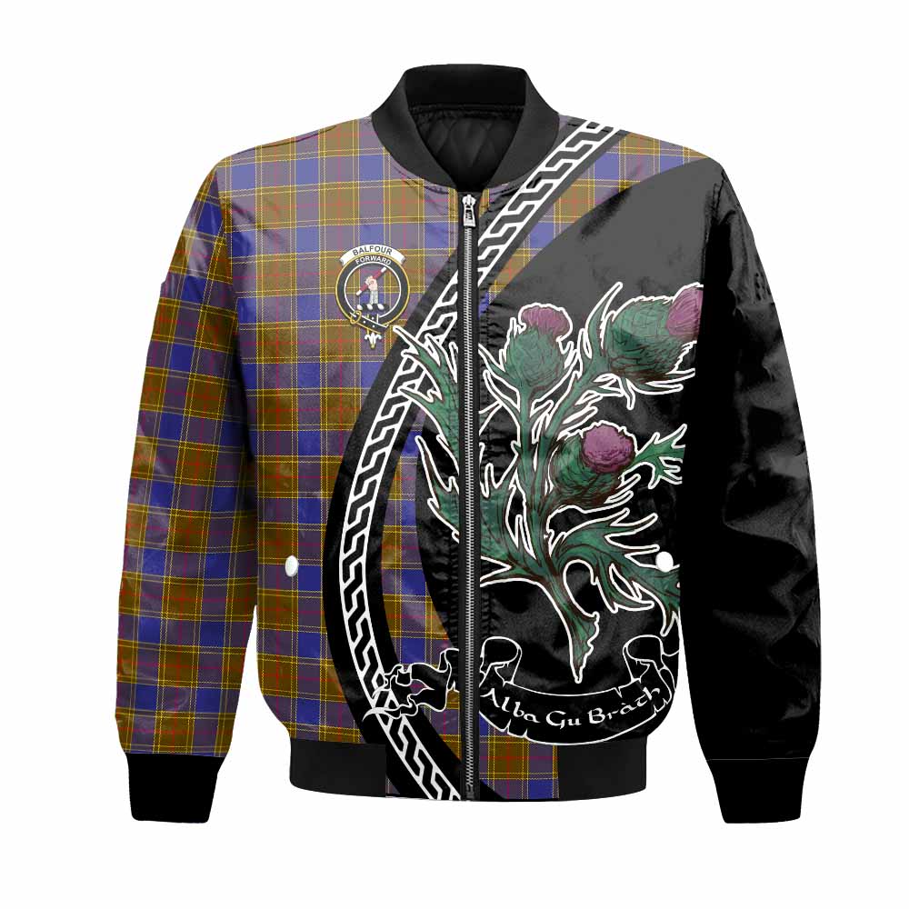 Balfour Family Crest Tartan Bomber Jacket Alba Thistle Inspired - Tartan Vibes Clothing