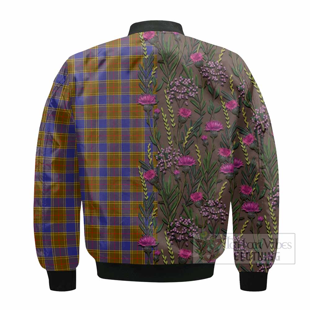 Balfour Family Crest Tartan Bomber Jacket Scottish Thistle Flower Pattern Half Style - Tartan Vibes Clothing
