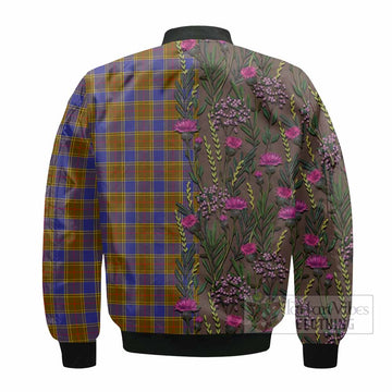 Balfour Family Crest Tartan Bomber Jacket Scottish Thistle Flower Pattern Half Style
