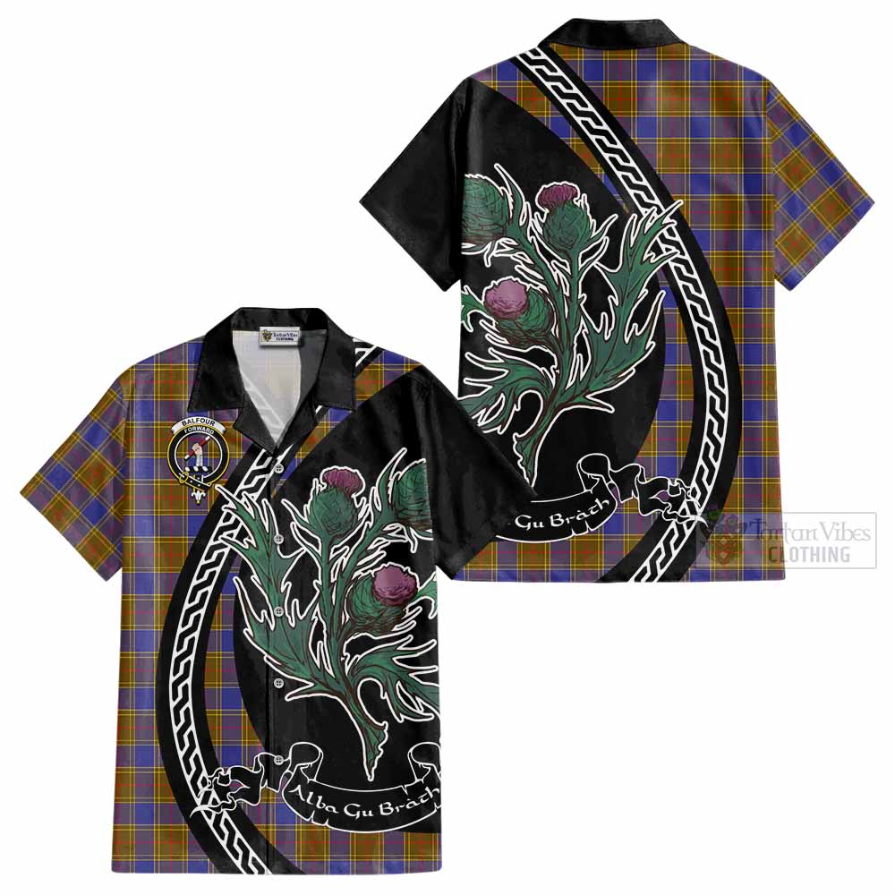 Balfour Family Crest Tartan Cotton Hawaiian Shirt Alba Thistle Inspired - Tartan Vibes Clothing