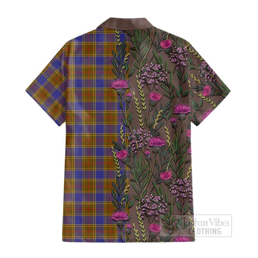 Balfour Family Crest Tartan Cotton Hawaiian Shirt Scottish Thistle Flower Pattern Half Style - Tartan Vibes Clothing