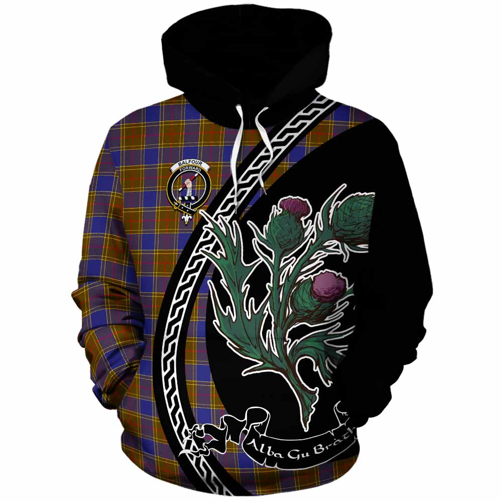 Balfour Family Crest Tartan Cotton Hoodie Alba Thistle Inspired - Tartan Vibes Clothing