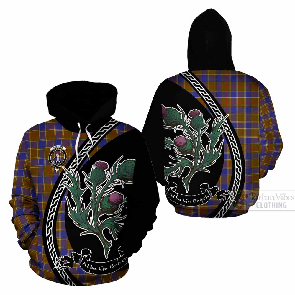 Balfour Family Crest Tartan Cotton Hoodie Alba Thistle Inspired - Tartan Vibes Clothing