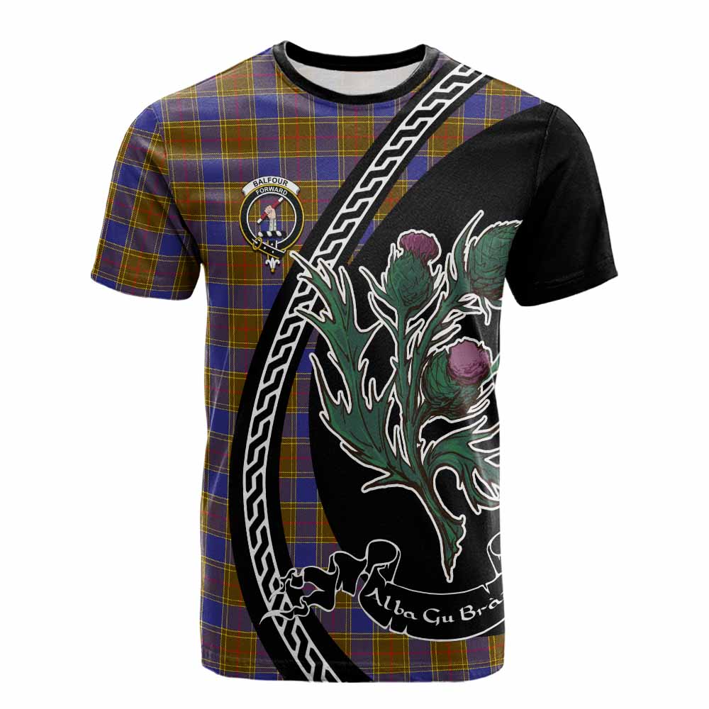 Balfour Family Crest Tartan Cotton T-shirt Alba Thistle Inspired - Tartan Vibes Clothing