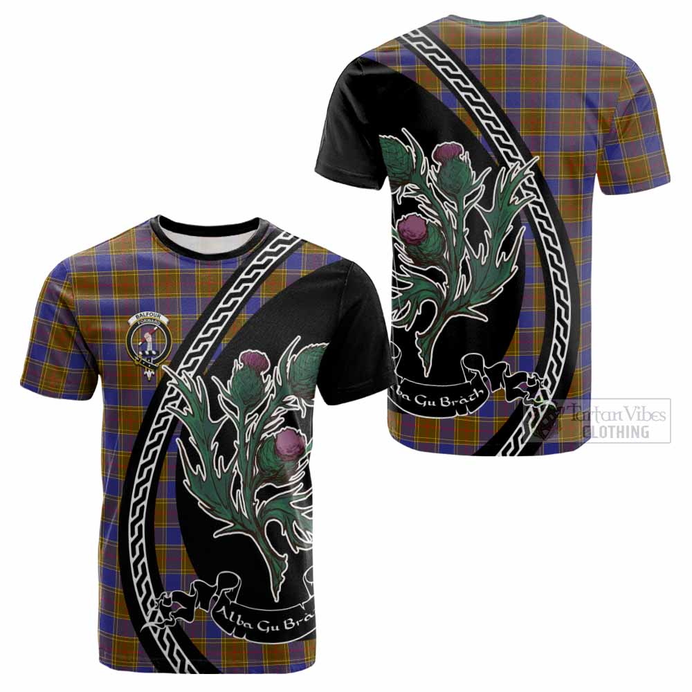 Balfour Family Crest Tartan Cotton T-shirt Alba Thistle Inspired - Tartan Vibes Clothing