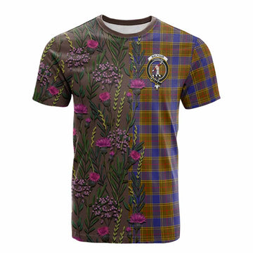 Balfour Family Crest Tartan Cotton T-shirt Scottish Thistle Flower Pattern Half Style - Tartan Vibes Clothing