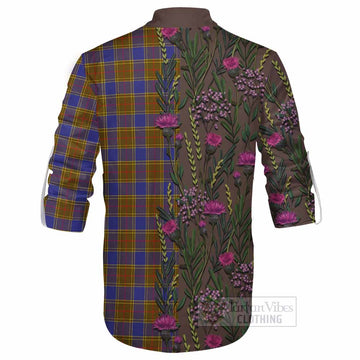 Balfour Family Crest Tartan Ghillie Shirt Scottish Thistle Flower Pattern Half Style