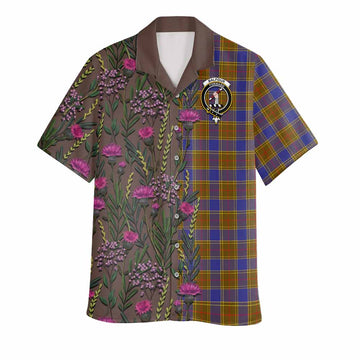 Balfour Family Crest Tartan Hawaiian Shirt Scottish Thistle Flower Pattern Half Style