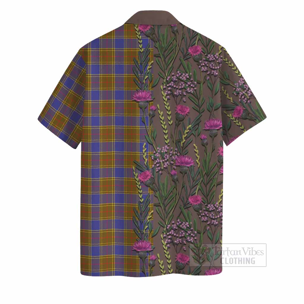 Balfour Family Crest Tartan Hawaiian Shirt Scottish Thistle Flower Pattern Half Style - Tartan Vibes Clothing