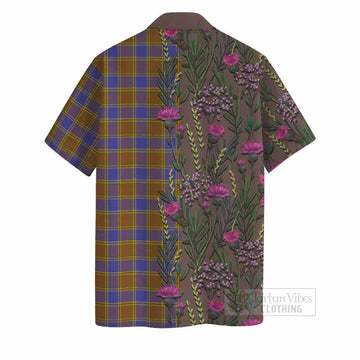 Balfour Family Crest Tartan Hawaiian Shirt Scottish Thistle Flower Pattern Half Style