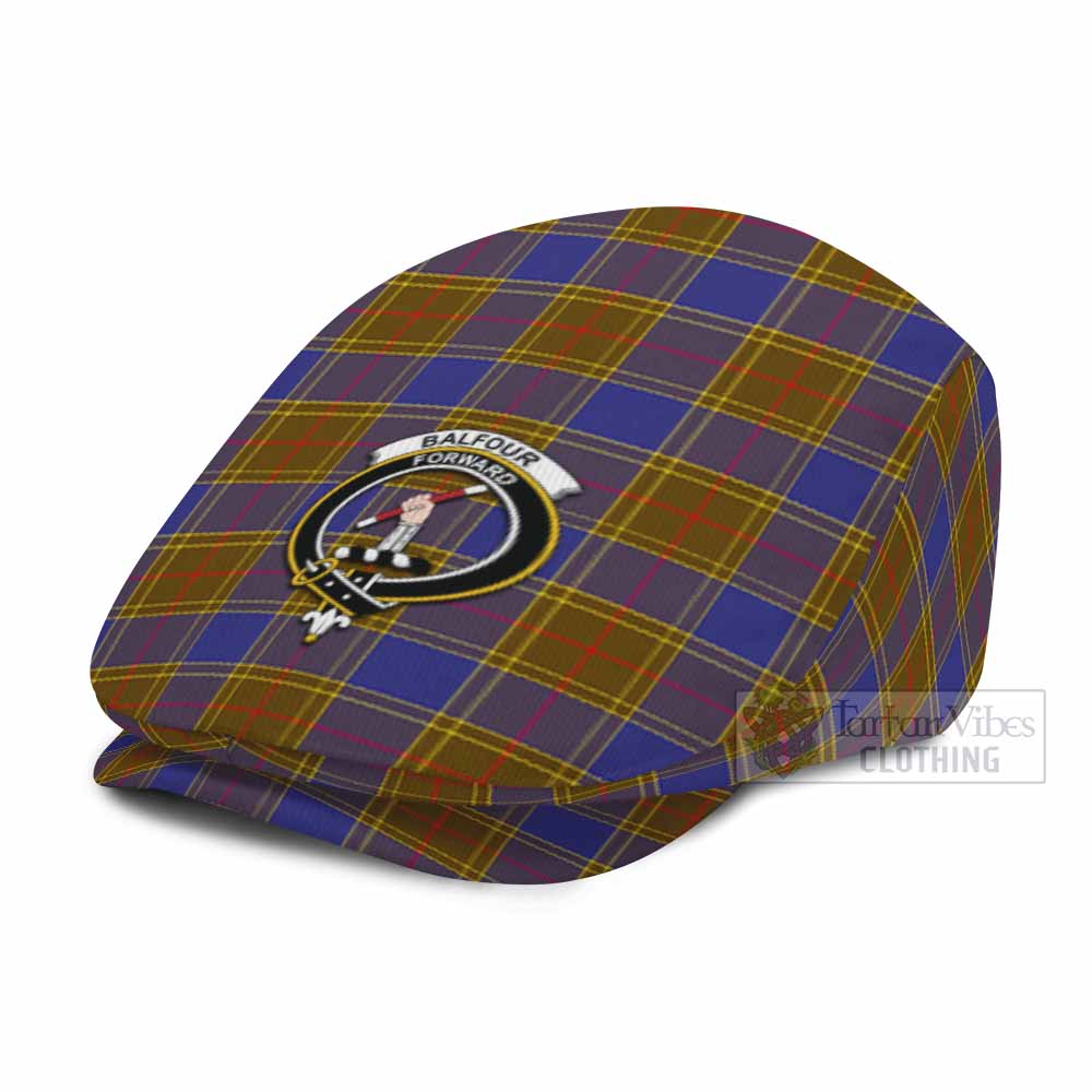 Balfour Family Crest Tartan Jeff Cap, Tartan Flat Cap