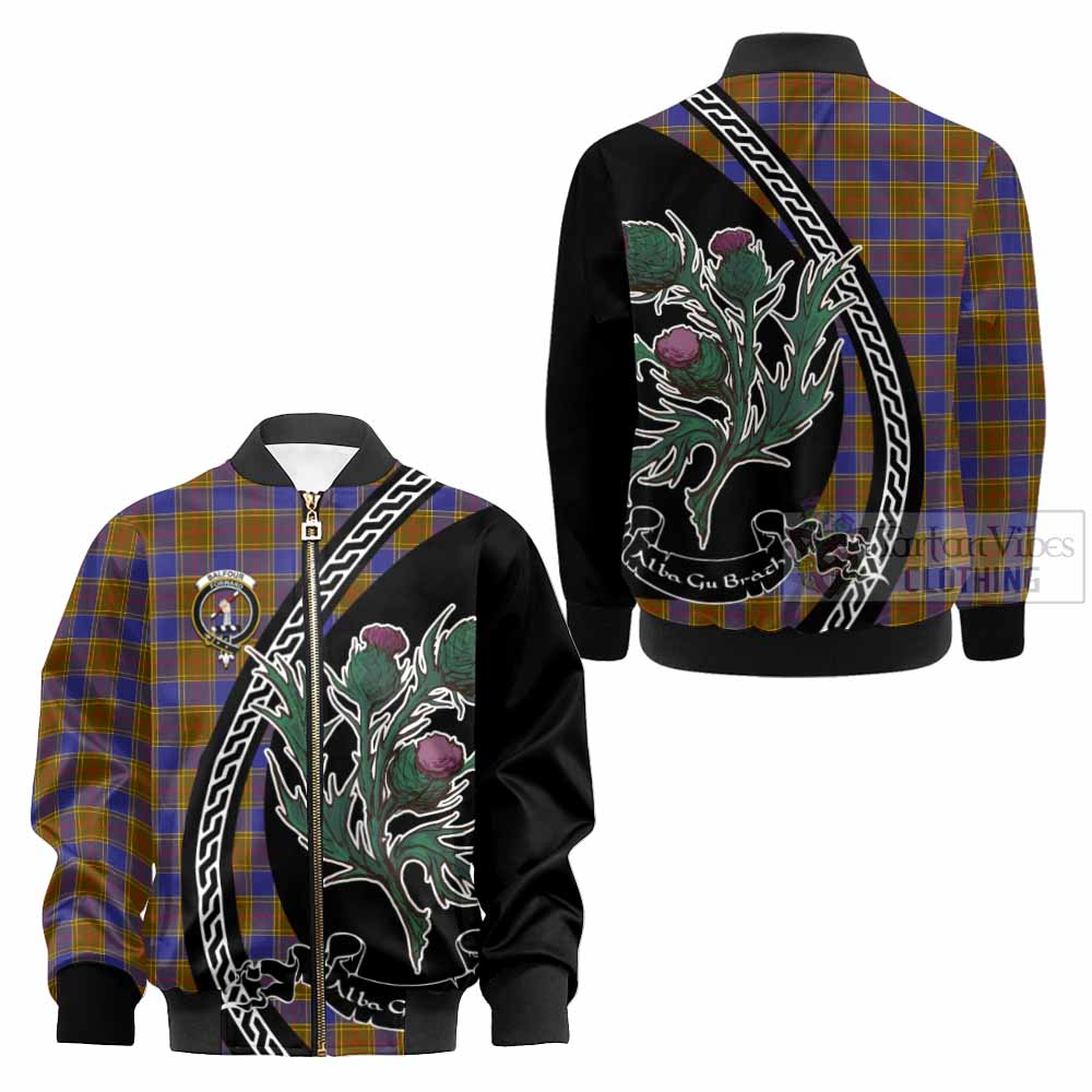 Balfour Family Crest Tartan Kid Bomber Jacket Alba Thistle Inspired - Tartan Vibes Clothing