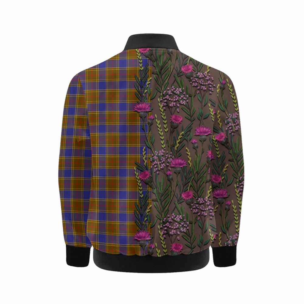 Balfour Family Crest Tartan Kid Bomber Jacket Scottish Thistle Flower Pattern Half Style - Tartan Vibes Clothing