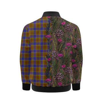 Balfour Family Crest Tartan Kid Bomber Jacket Scottish Thistle Flower Pattern Half Style - Tartan Vibes Clothing