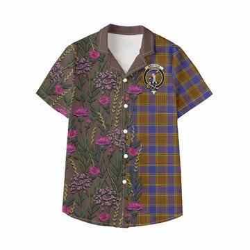 Balfour Family Crest Tartan Kid Hawaiian Shirt Scottish Thistle Flower Pattern Half Style - Tartan Vibes Clothing