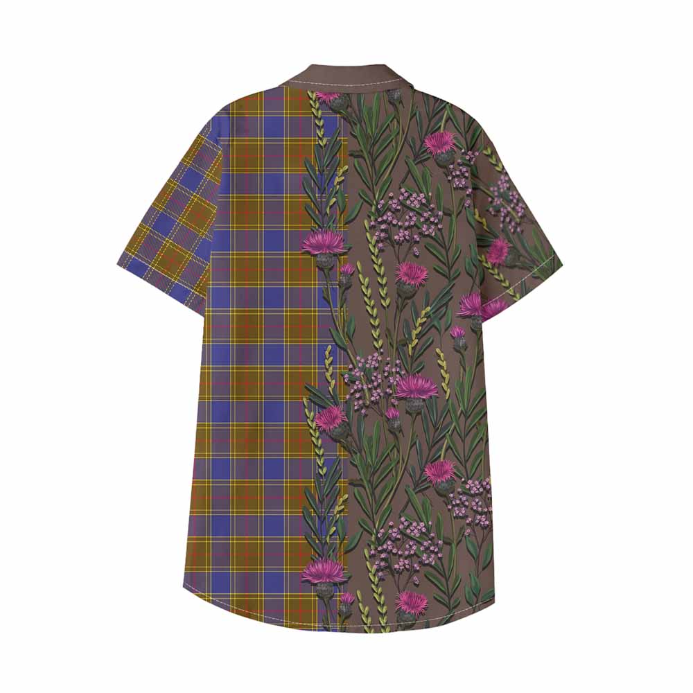 Balfour Family Crest Tartan Kid Hawaiian Shirt Scottish Thistle Flower Pattern Half Style - Tartan Vibes Clothing