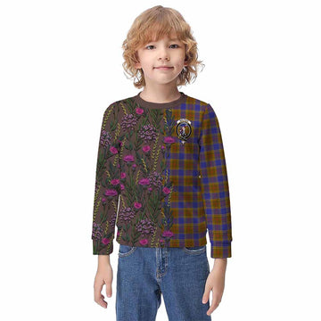Balfour Family Crest Tartan Kid Knitted Sweatshirt Scottish Thistle Flower Pattern Half Style - Tartan Vibes Clothing