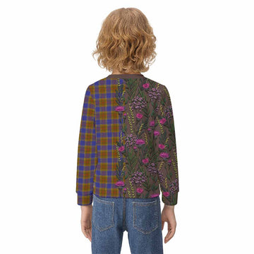 Balfour Family Crest Tartan Kid Knitted Sweatshirt Scottish Thistle Flower Pattern Half Style - Tartan Vibes Clothing