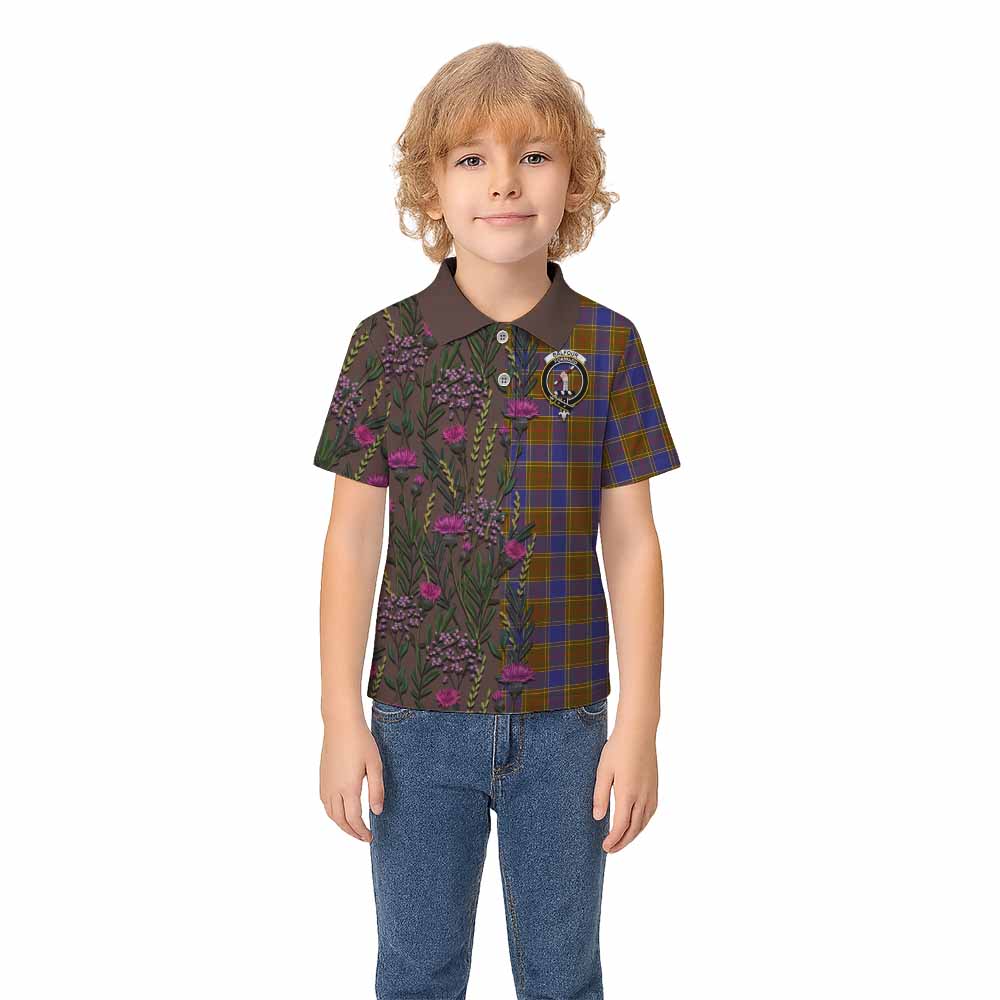 Balfour Family Crest Tartan Kid Polo Shirt Scottish Thistle Flower Pattern Half Style - Tartan Vibes Clothing