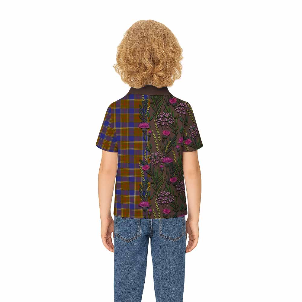 Balfour Family Crest Tartan Kid Polo Shirt Scottish Thistle Flower Pattern Half Style - Tartan Vibes Clothing