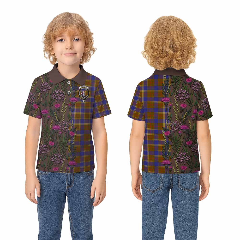 Balfour Family Crest Tartan Kid Polo Shirt Scottish Thistle Flower Pattern Half Style - Tartan Vibes Clothing