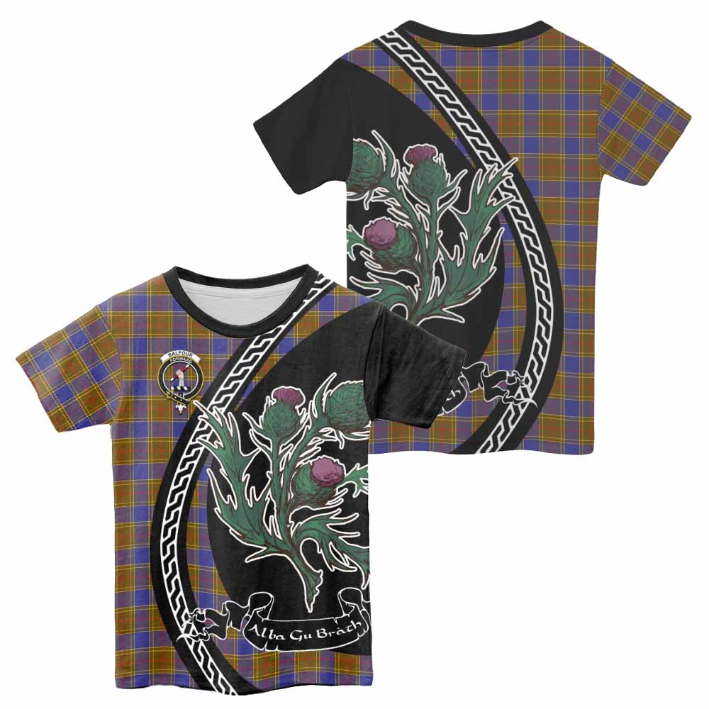 Balfour Family Crest Tartan Kid T-shirt Alba Thistle Inspired - Tartan Vibes Clothing
