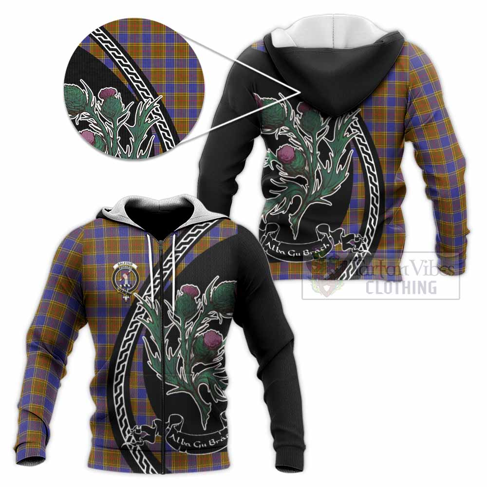 Balfour Family Crest Tartan Knitted Hoodie Alba Thistle Inspired - Tartan Vibes Clothing