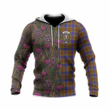 Balfour Family Crest Tartan Knitted Hoodie Scottish Thistle Flower Pattern Half Style