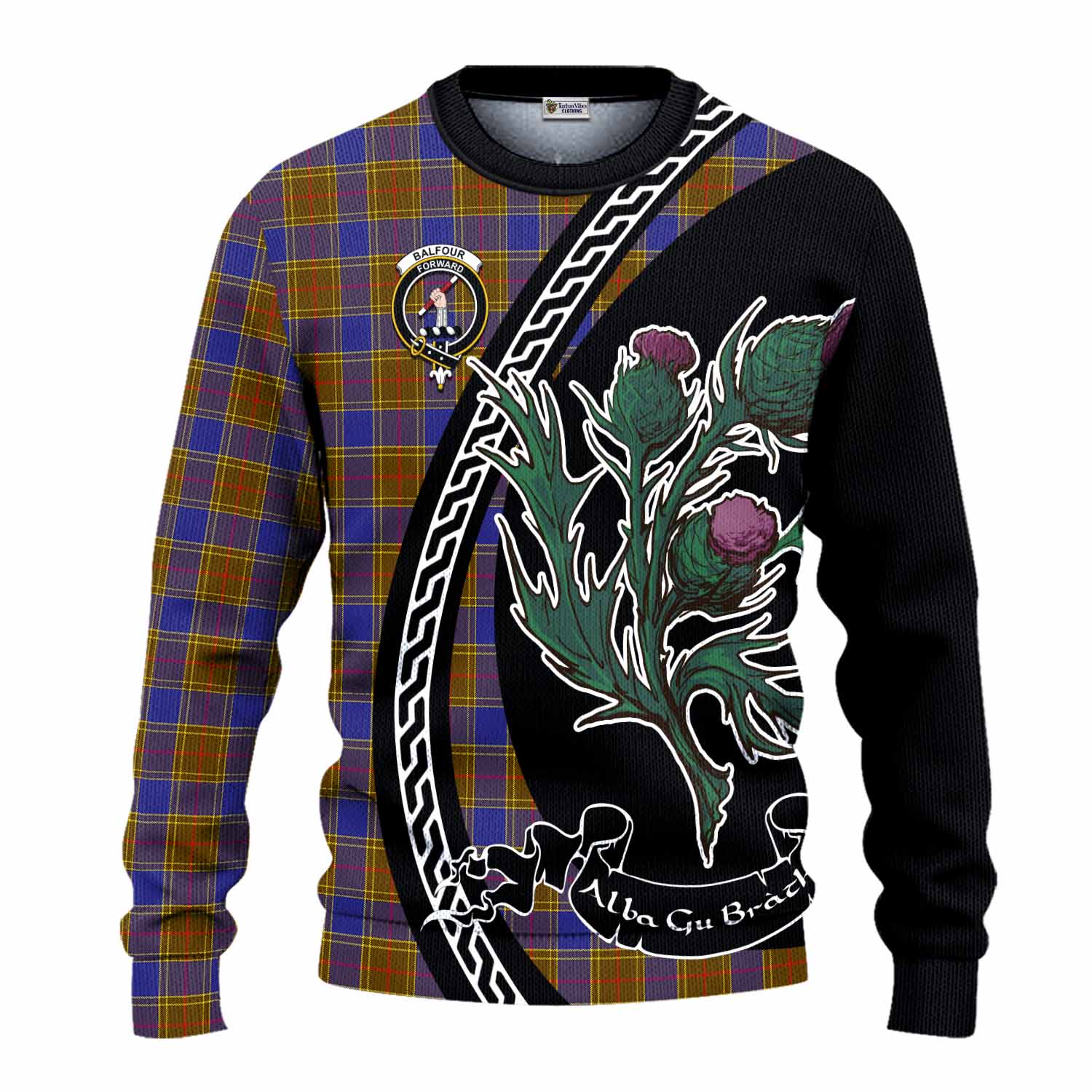 Balfour Family Crest Tartan Knitted Sweater Alba Thistle Inspired - Tartan Vibes Clothing