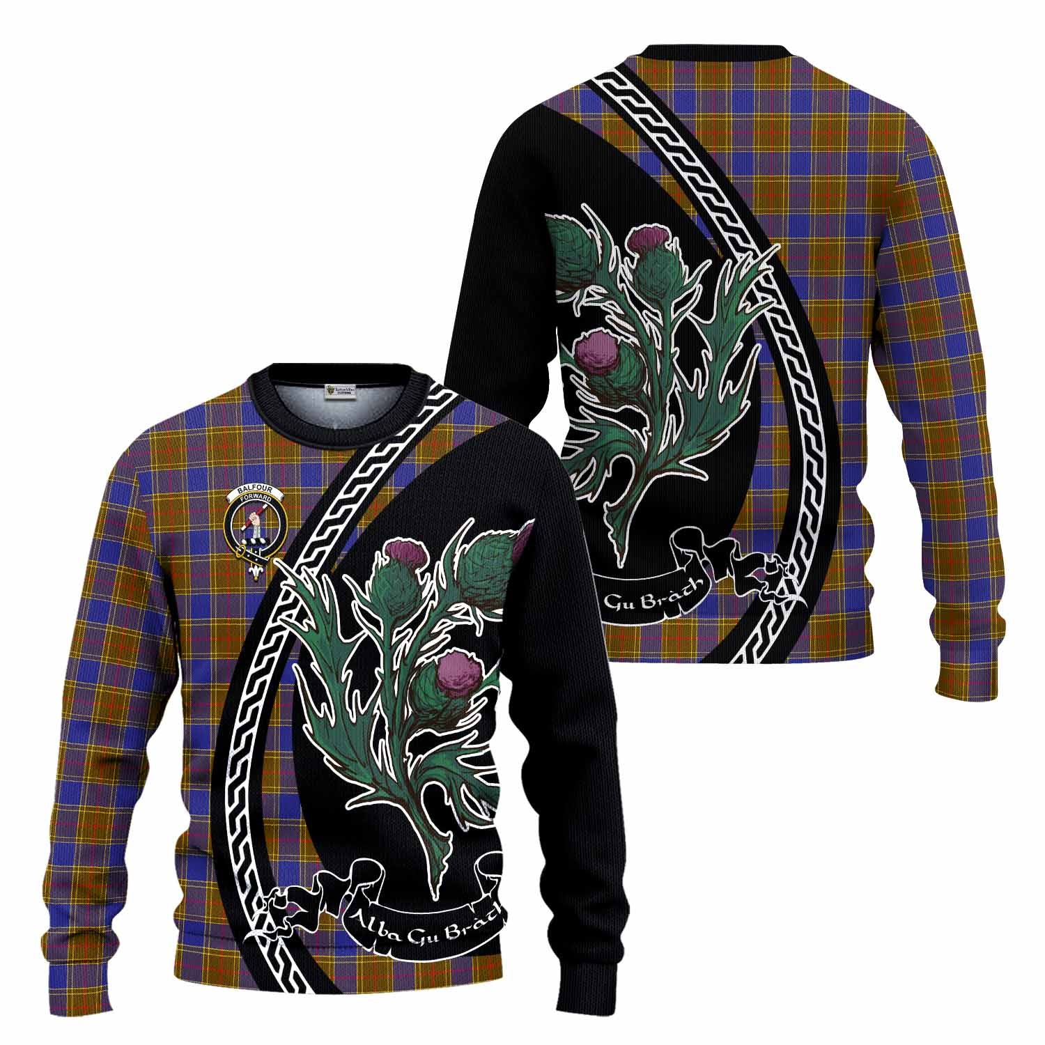 Balfour Family Crest Tartan Knitted Sweater Alba Thistle Inspired - Tartan Vibes Clothing