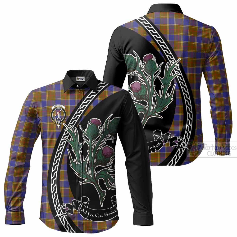 Balfour Family Crest Tartan Long Sleeve Button Shirts Alba Thistle Inspired - Tartan Vibes Clothing