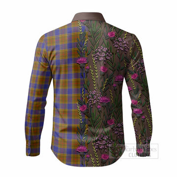 Balfour Family Crest Tartan Long Sleeve Button Shirts Scottish Thistle Flower Pattern Half Style