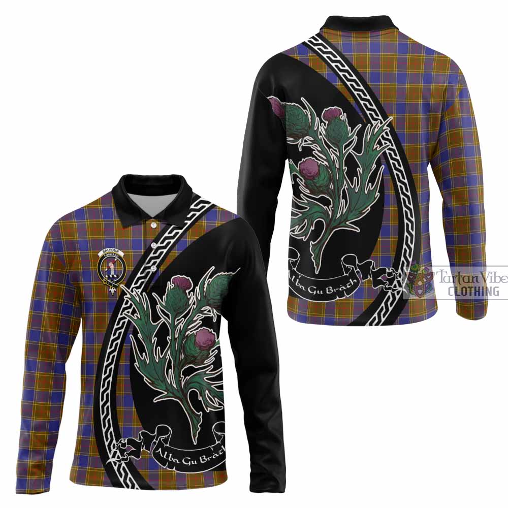 Balfour Family Crest Tartan Long Sleeve Polo Shirt Alba Thistle Inspired - Tartan Vibes Clothing