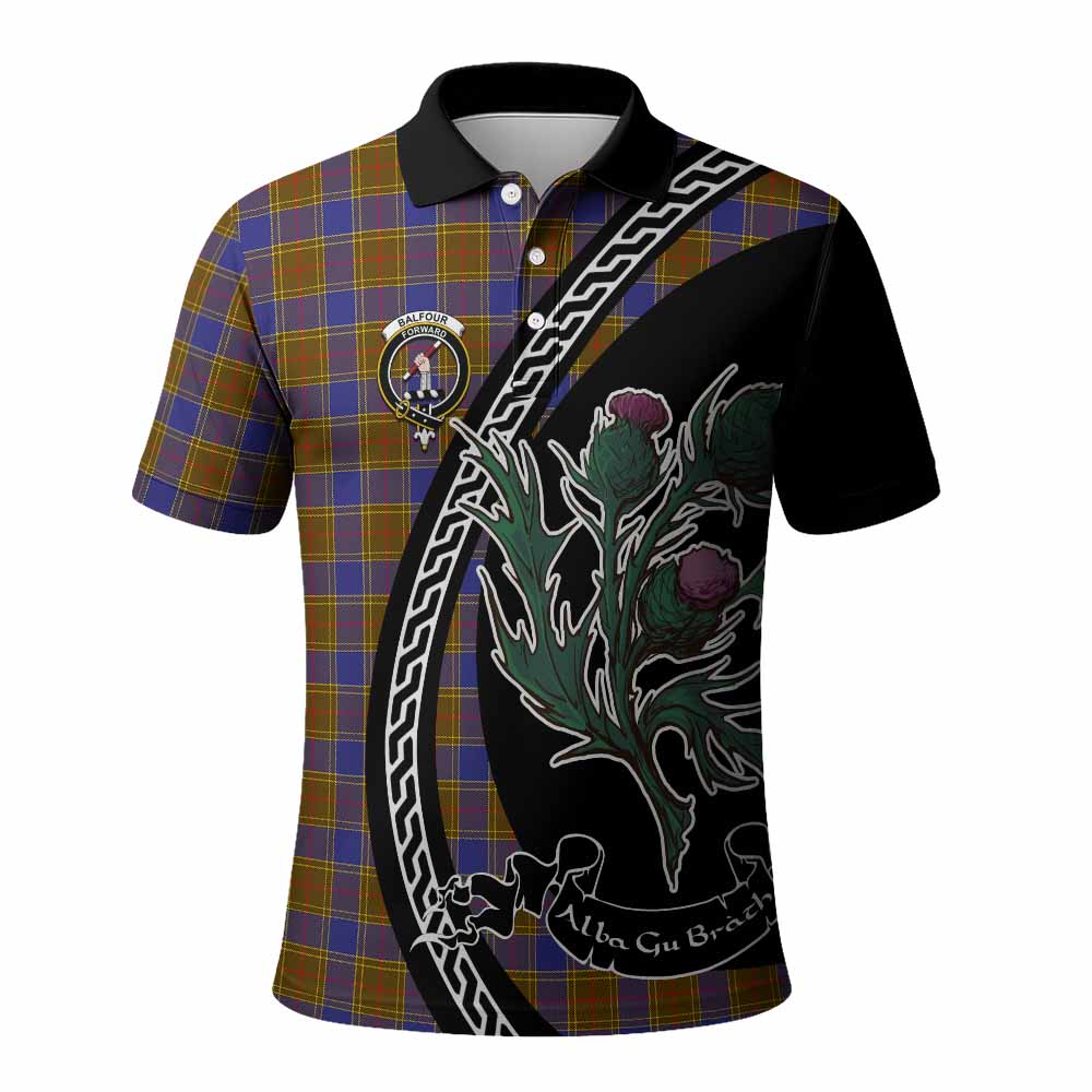 Balfour Family Crest Tartan Polo Shirt Alba Thistle Inspired - Tartan Vibes Clothing
