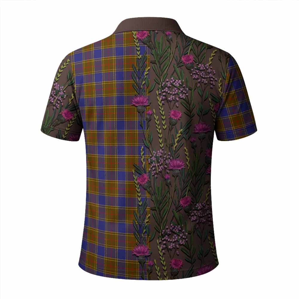 Balfour Family Crest Tartan Polo Shirt Scottish Thistle Flower Pattern Half Style - Tartan Vibes Clothing
