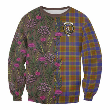 Balfour Family Crest Tartan Sweatshirt Scottish Thistle Flower Pattern Half Style