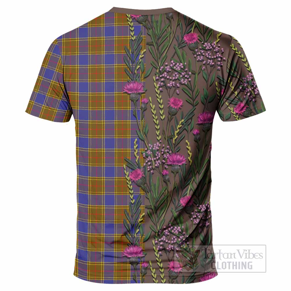 Balfour Family Crest Tartan T-Shirt Scottish Thistle Flower Pattern Half Style - Tartan Vibes Clothing