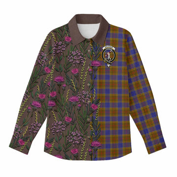 Balfour Family Crest Tartan Women Casual Shirt Scottish Thistle Flower Pattern Half Style