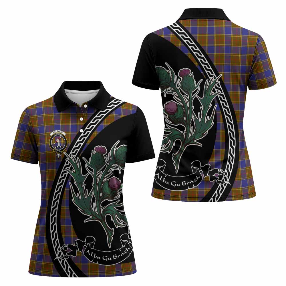 Balfour Family Crest Tartan Women Polo Shirt Alba Thistle Inspired - Tartan Vibes Clothing