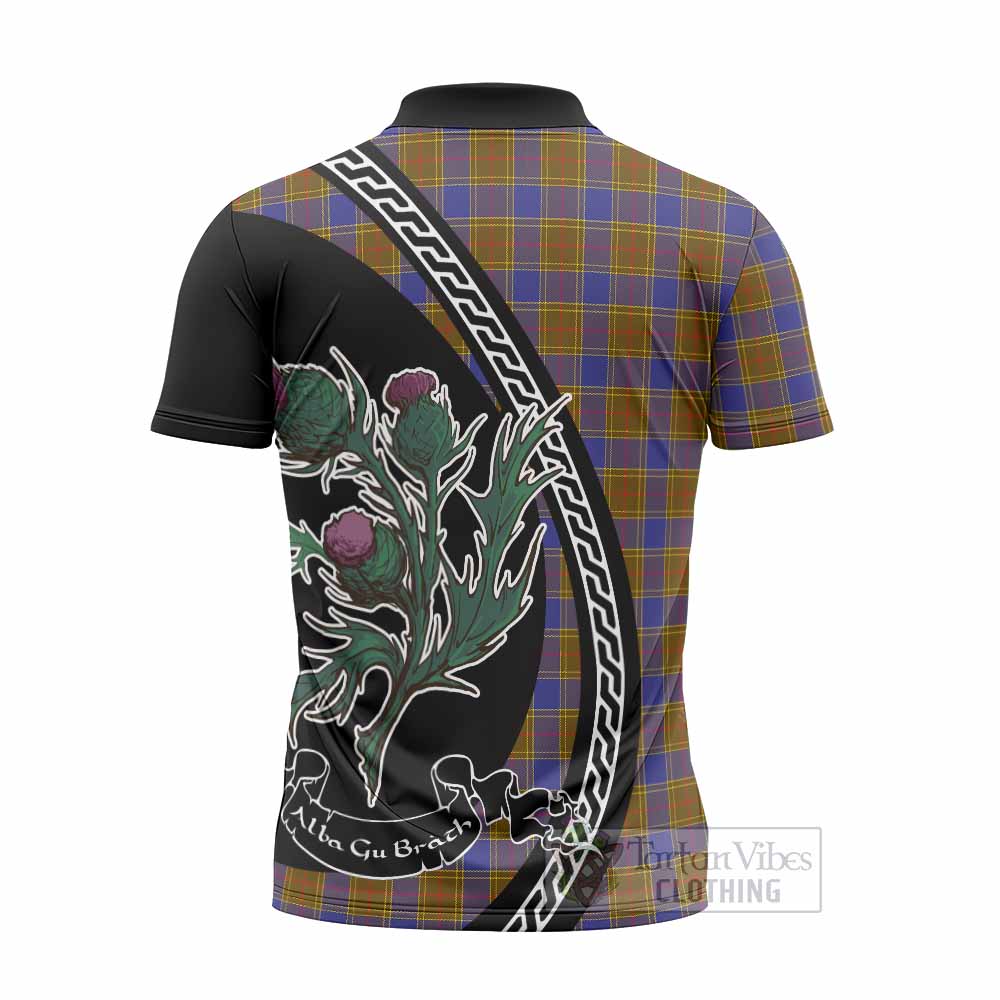 Balfour Family Crest Tartan Zipper Polo Shirt Alba Thistle Inspired - Tartan Vibes Clothing