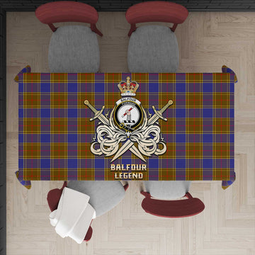 Balfour Modern Tartan Tablecloth with Clan Crest and the Golden Sword of Courageous Legacy