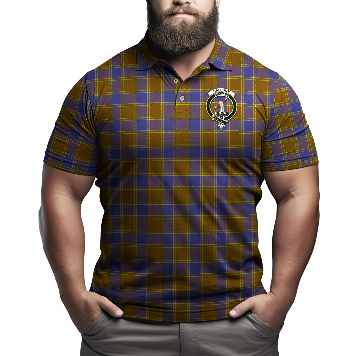 Balfour Modern Tartan Men's Polo Shirt with Family Crest - Tartanvibesclothing