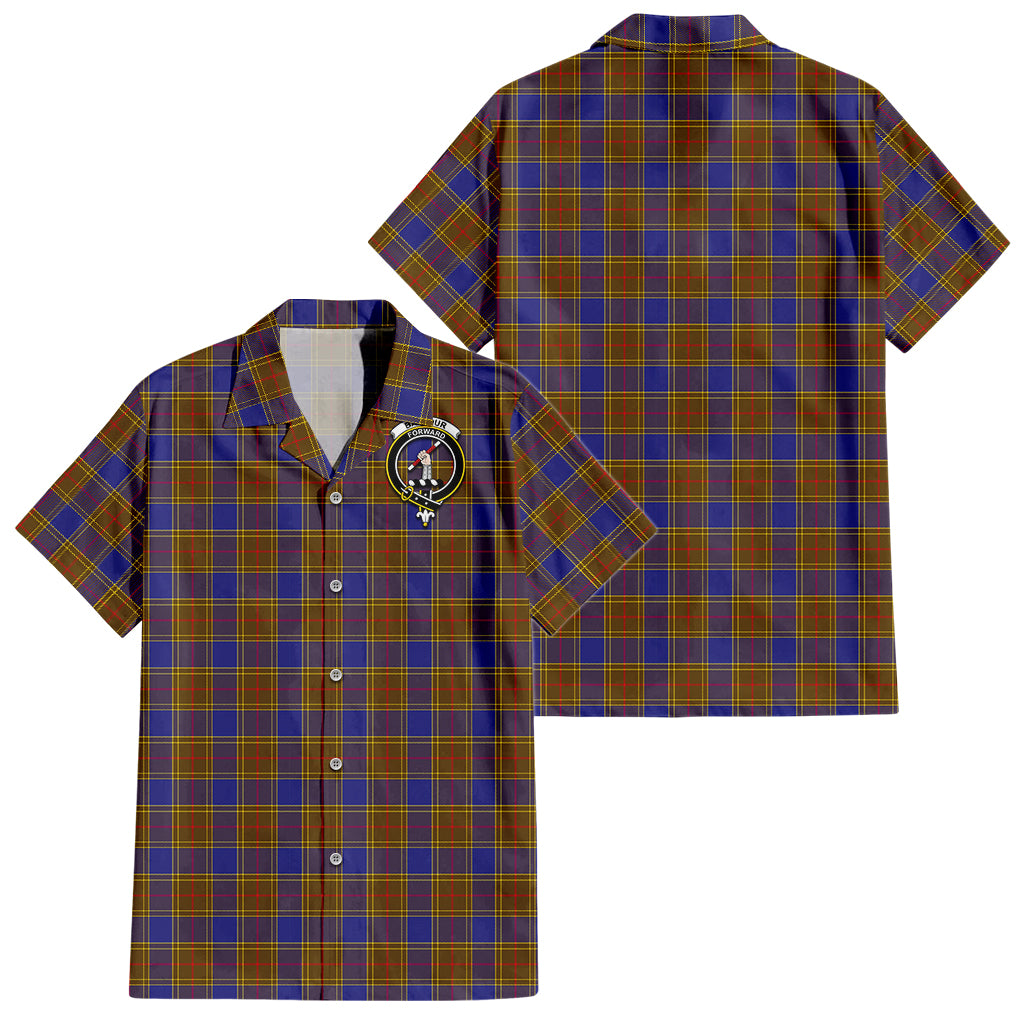 Balfour Modern Tartan Short Sleeve Button Down Shirt with Family Crest - Tartanvibesclothing