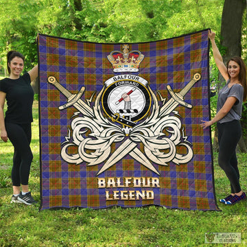 Balfour Modern Tartan Quilt with Clan Crest and the Golden Sword of Courageous Legacy