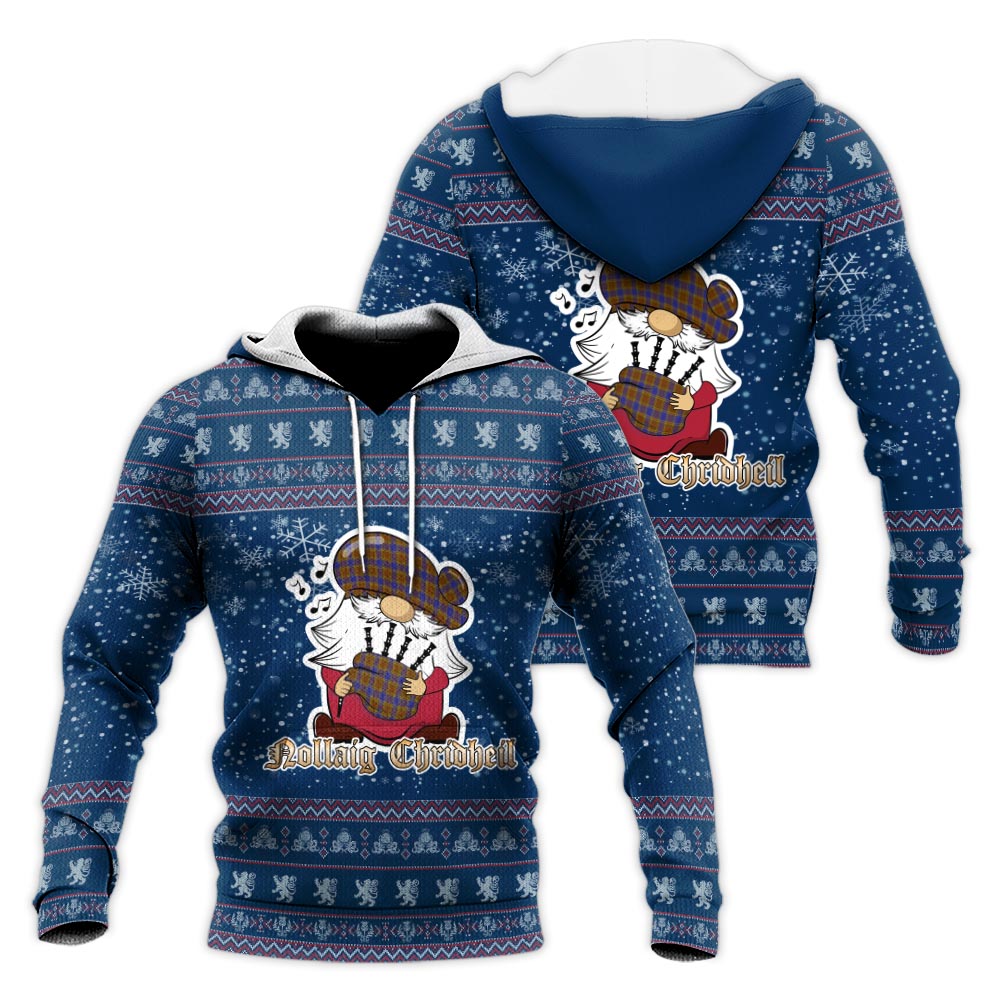 Balfour Modern Clan Christmas Knitted Hoodie with Funny Gnome Playing Bagpipes Blue - Tartanvibesclothing