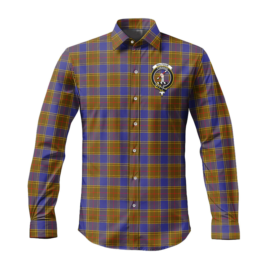 Balfour Modern Tartan Long Sleeve Button Up Shirt with Family Crest - Tartanvibesclothing